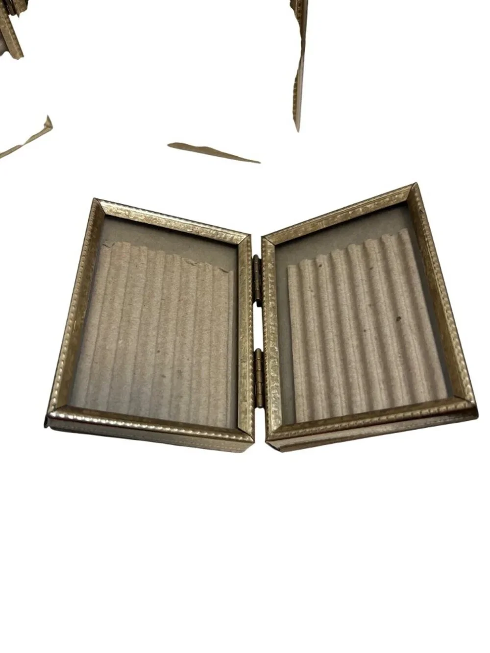 Gold Hinged Miniature Double Picture Frame Set With Ribbed Backing - Vintage Sty